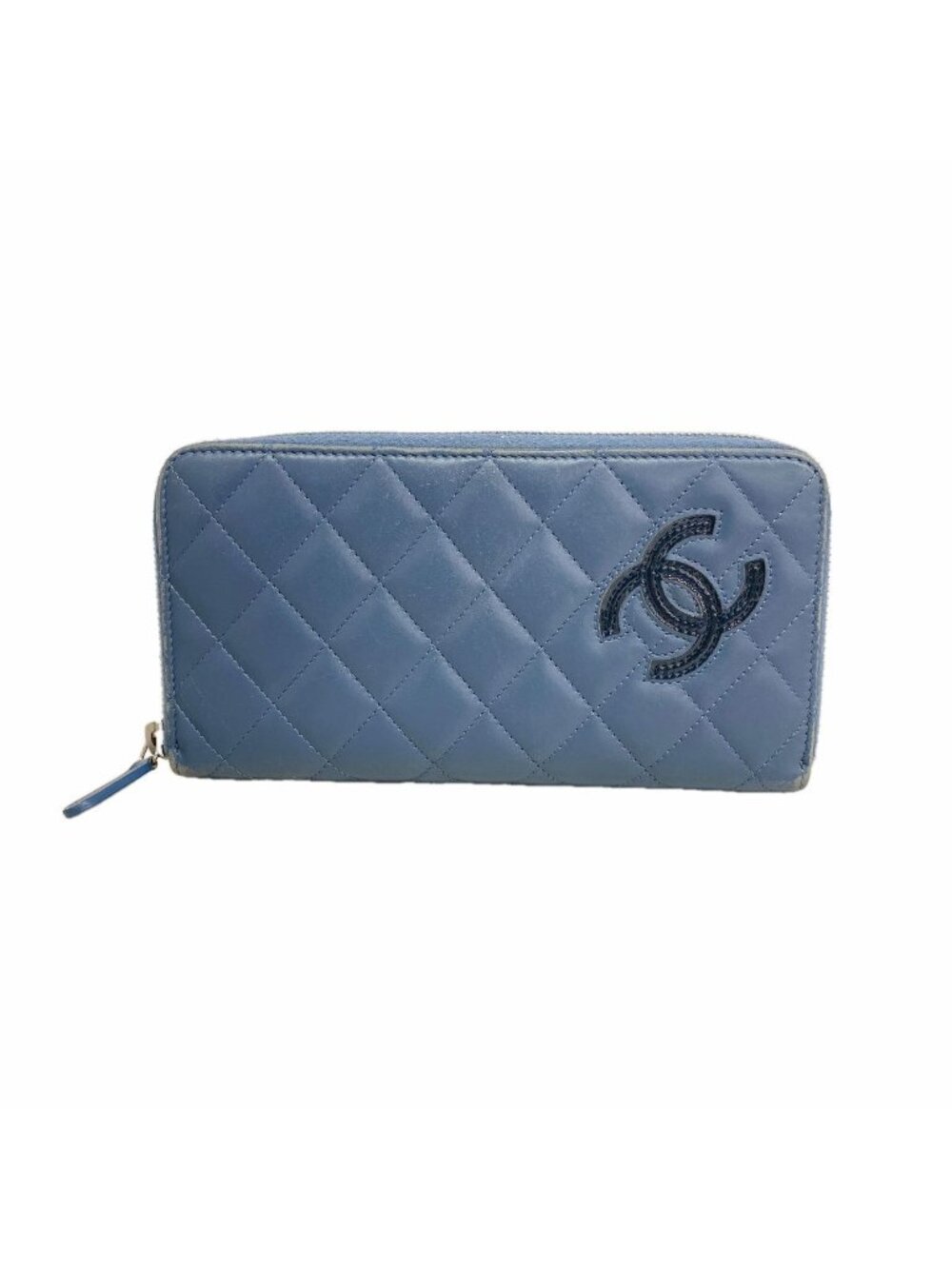 Chanel Wallet Quilted Lambskin Blue Silver